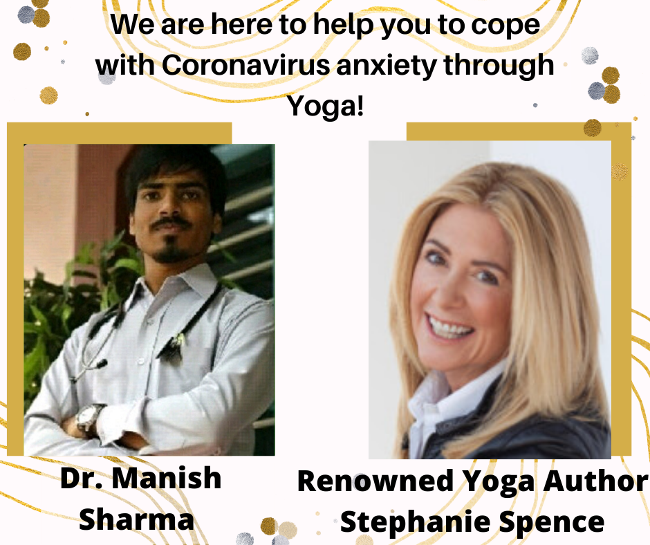 Image featuring a doctor and a yoga expert to relieve corona virus anxiety